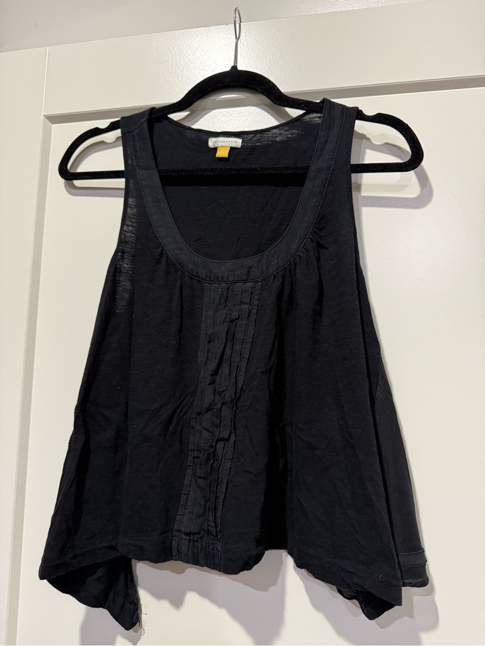 leifsdottir Black Sleeveless Scoop Neck Tank with Front Pleats